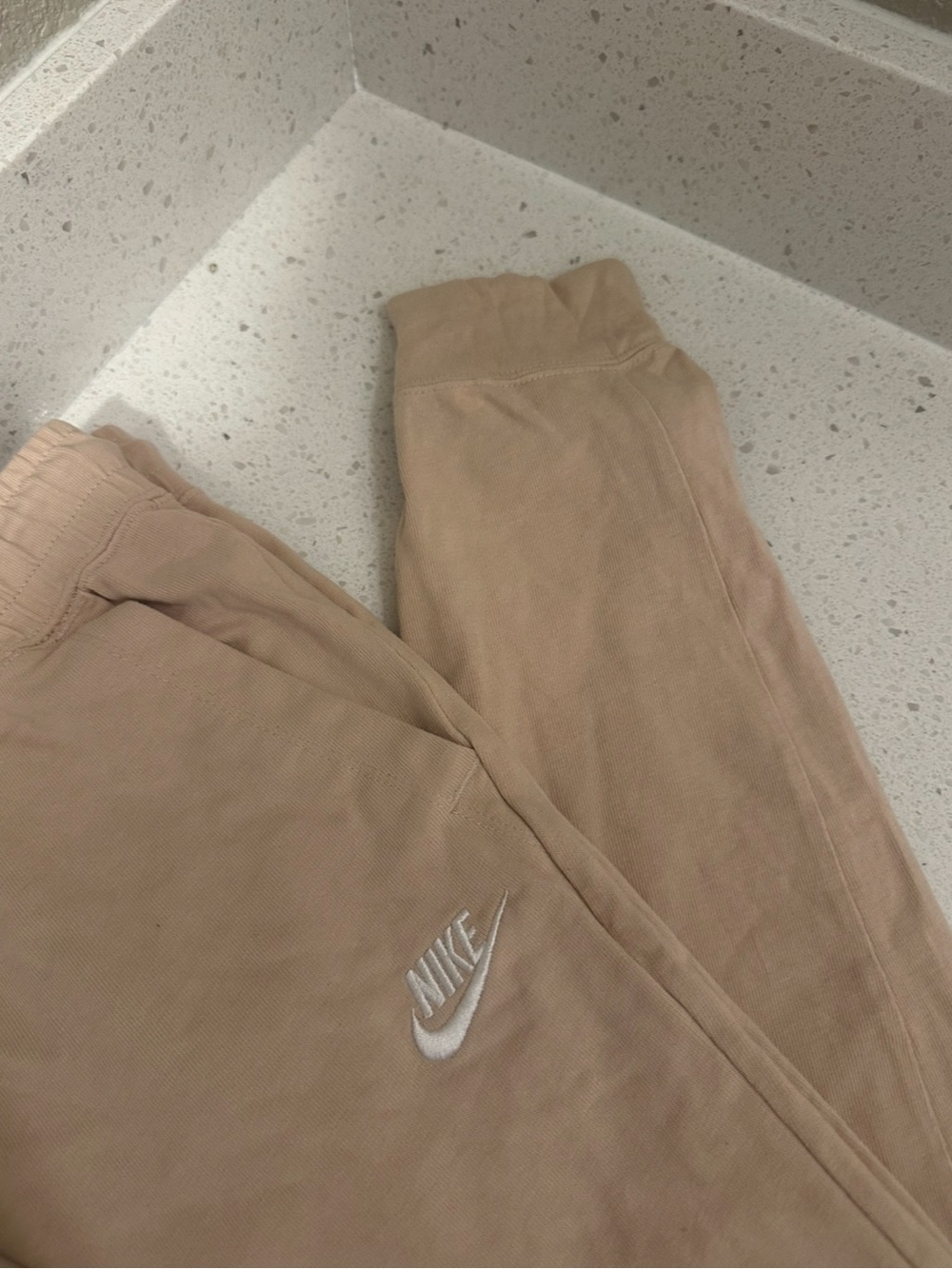 Nike Kids Beige/Tan Jogger Sweatpants with White Embroidered Logo